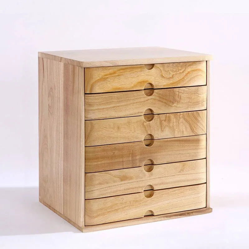 Japandi Wood Desktop Filing Cabinet With Drawers and Shelf
