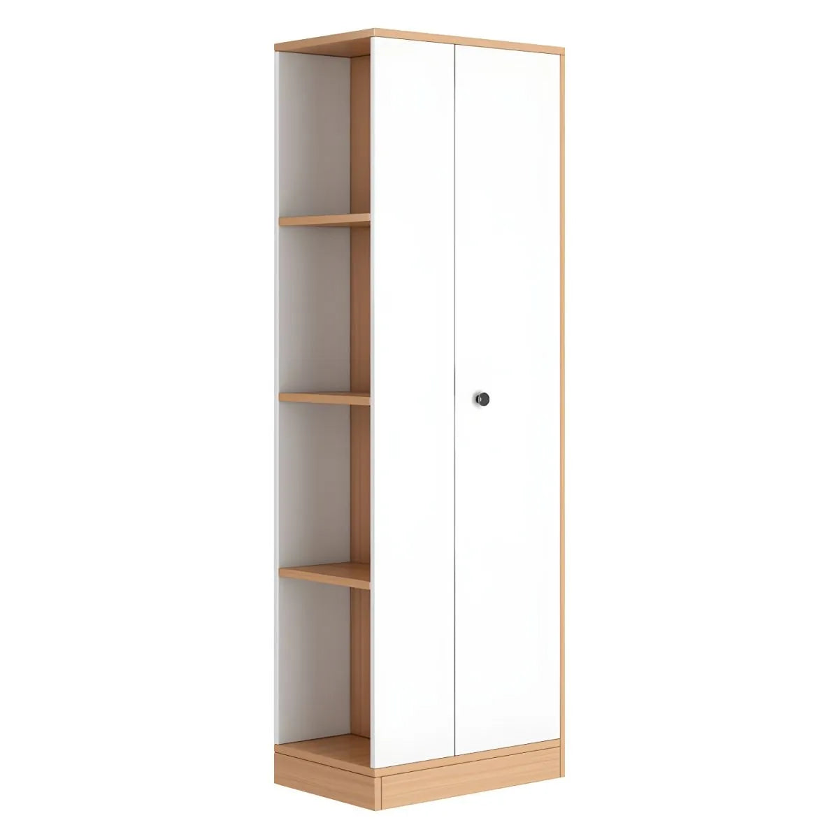 Japandi Wood Wardrobe Armoire With Open Shelves and Hanging Storage
