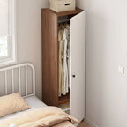 Japandi Wood Wardrobe Armoire With Open Shelves and Hanging Storage