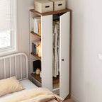 Japandi Wood Wardrobe Armoire With Open Shelves and Hanging Storage
