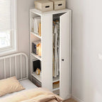 Japandi Wood Wardrobe Armoire With Open Shelves and Hanging Storage