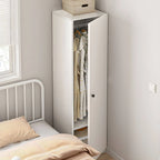 Japandi Wood Wardrobe Armoire With Open Shelves and Hanging Storage