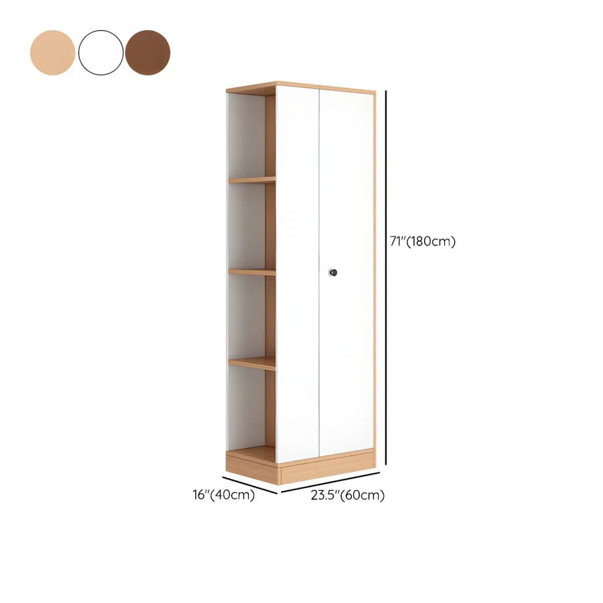Japandi Wood Wardrobe Armoire With Open Shelves and Hanging Storage Dimensions