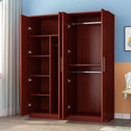 Japandi Wood Wardrobe Armoire With Shelves and Hanging Storage
