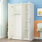 Japandi Wood Wardrobe Armoire With Shelves and Hanging Storage