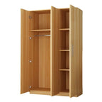 Japandi Wood Wardrobe Armoire With Shelves and Hanging Storage