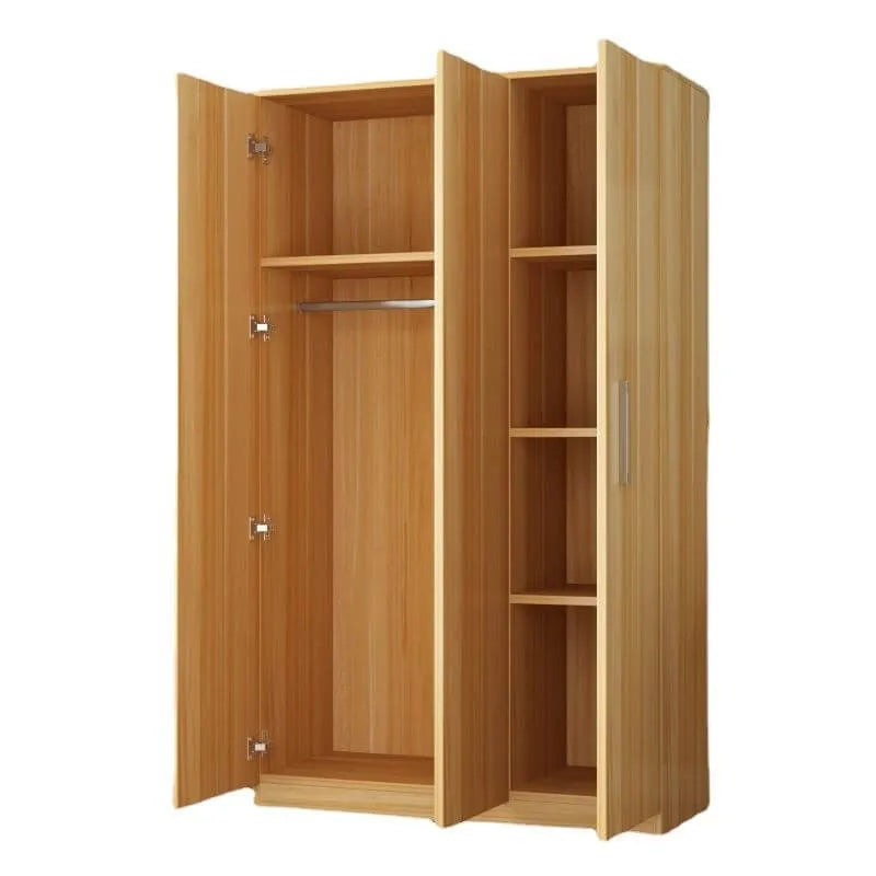 Japandi Wood Wardrobe Armoire With Shelves and Hanging Storage