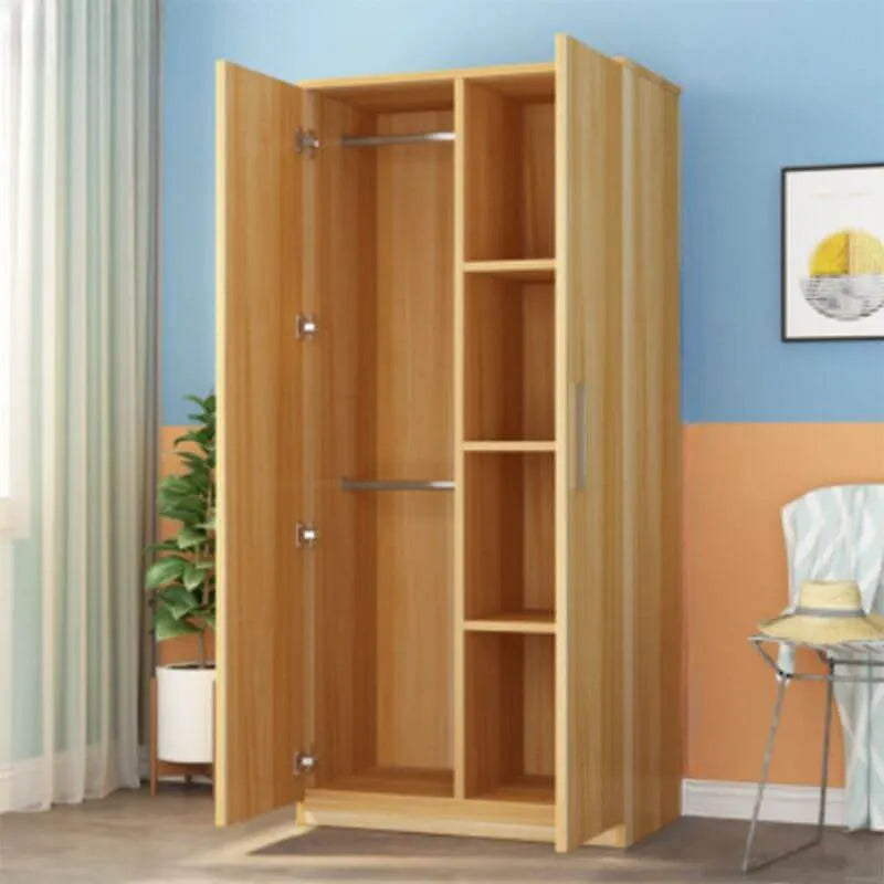 Japandi Wood Wardrobe Armoire With Shelves and Hanging Storage