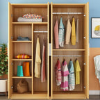 Japandi Wood Wardrobe Armoire With Shelves and Hanging Storage