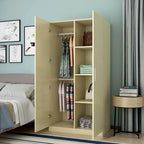 Japandi Wood Wardrobe Armoire With Shelves and Hanging Storage