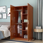 Japandi Wood Wardrobe Armoire With Shelves and Hanging Storage