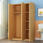 Japandi Wood Wardrobe Armoire With Shelves and Hanging Storage