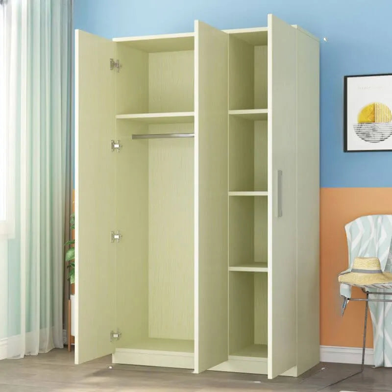 Japandi Wood Wardrobe Armoire With Shelves and Hanging Storage