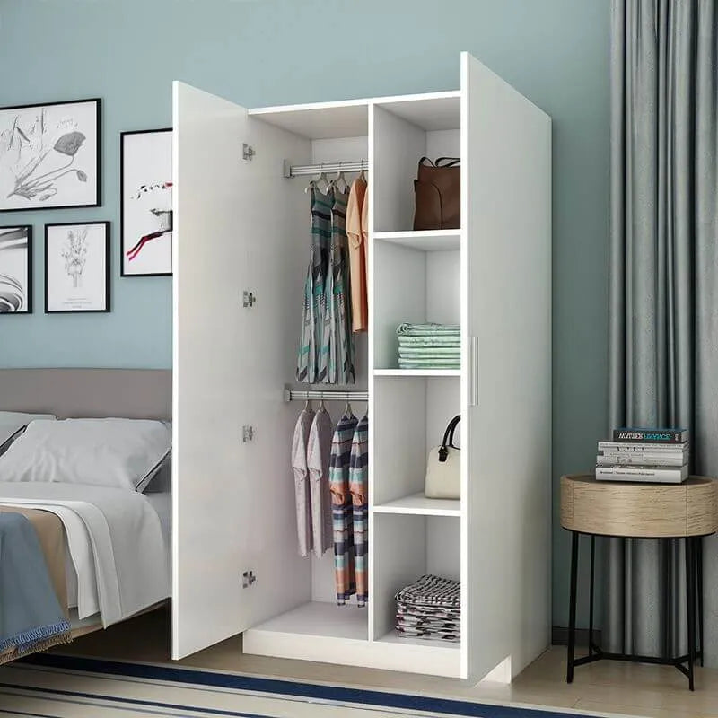 Japandi Wood Wardrobe Armoire With Shelves and Hanging Storage