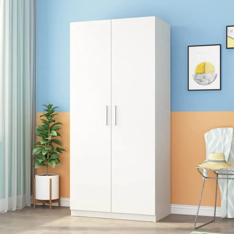 Japandi Wood Wardrobe Armoire With Shelves and Hanging Storage