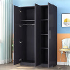 Japandi Wood Wardrobe Armoire With Shelves and Hanging Storage