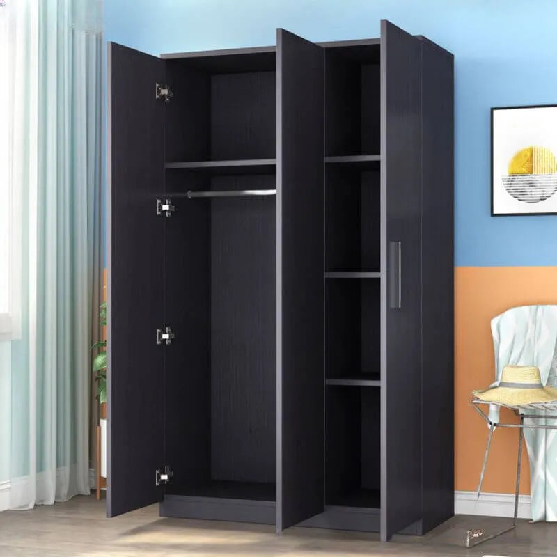 Japandi Wood Wardrobe Armoire With Shelves and Hanging Storage