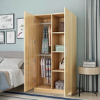 Japandi Wood Wardrobe Armoire With Shelves and Hanging Storage