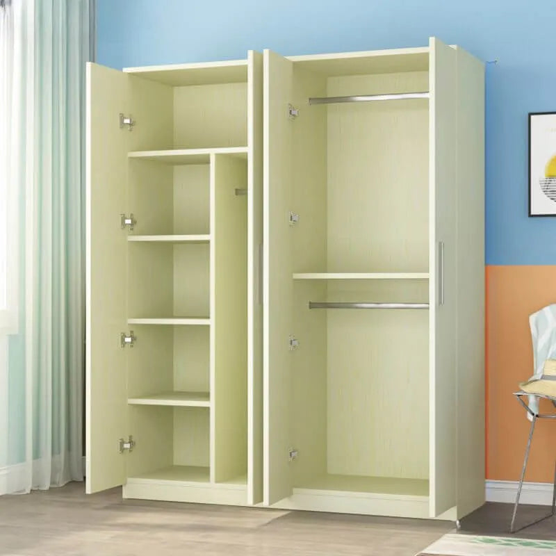 Japandi Wood Wardrobe Armoire With Shelves and Hanging Storage
