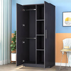 Japandi Wood Wardrobe Armoire With Shelves and Hanging Storage