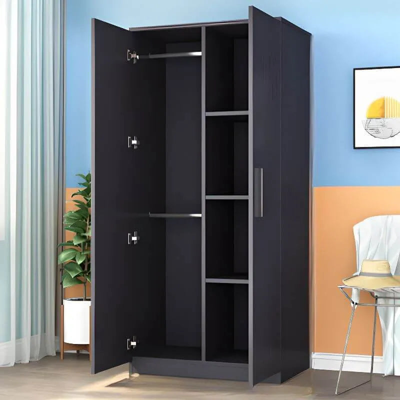 Japandi Wood Wardrobe Armoire With Shelves and Hanging Storage