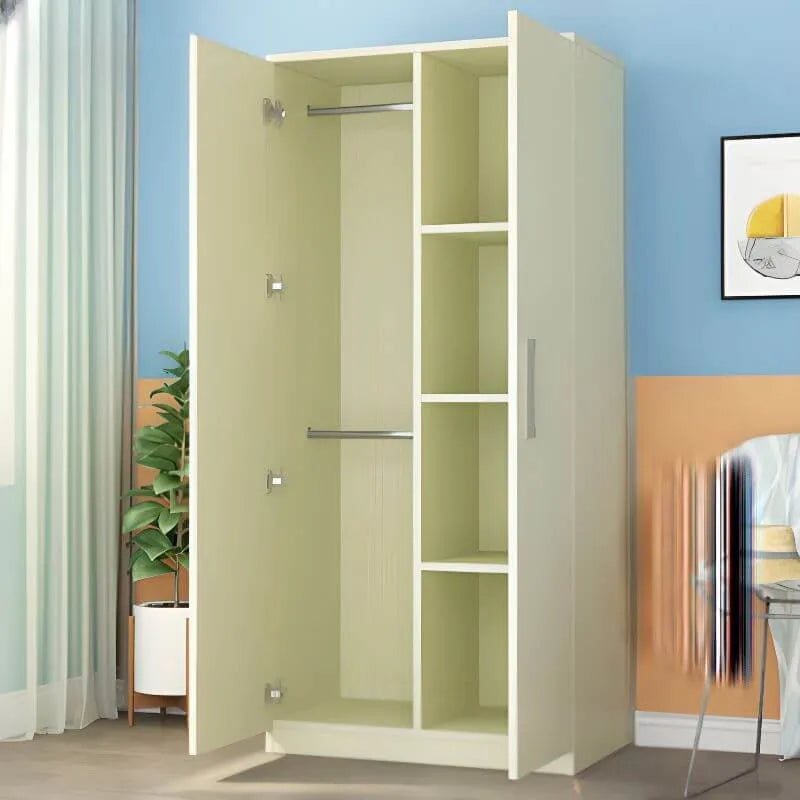 Japandi Wood Wardrobe Armoire With Shelves and Hanging Storage
