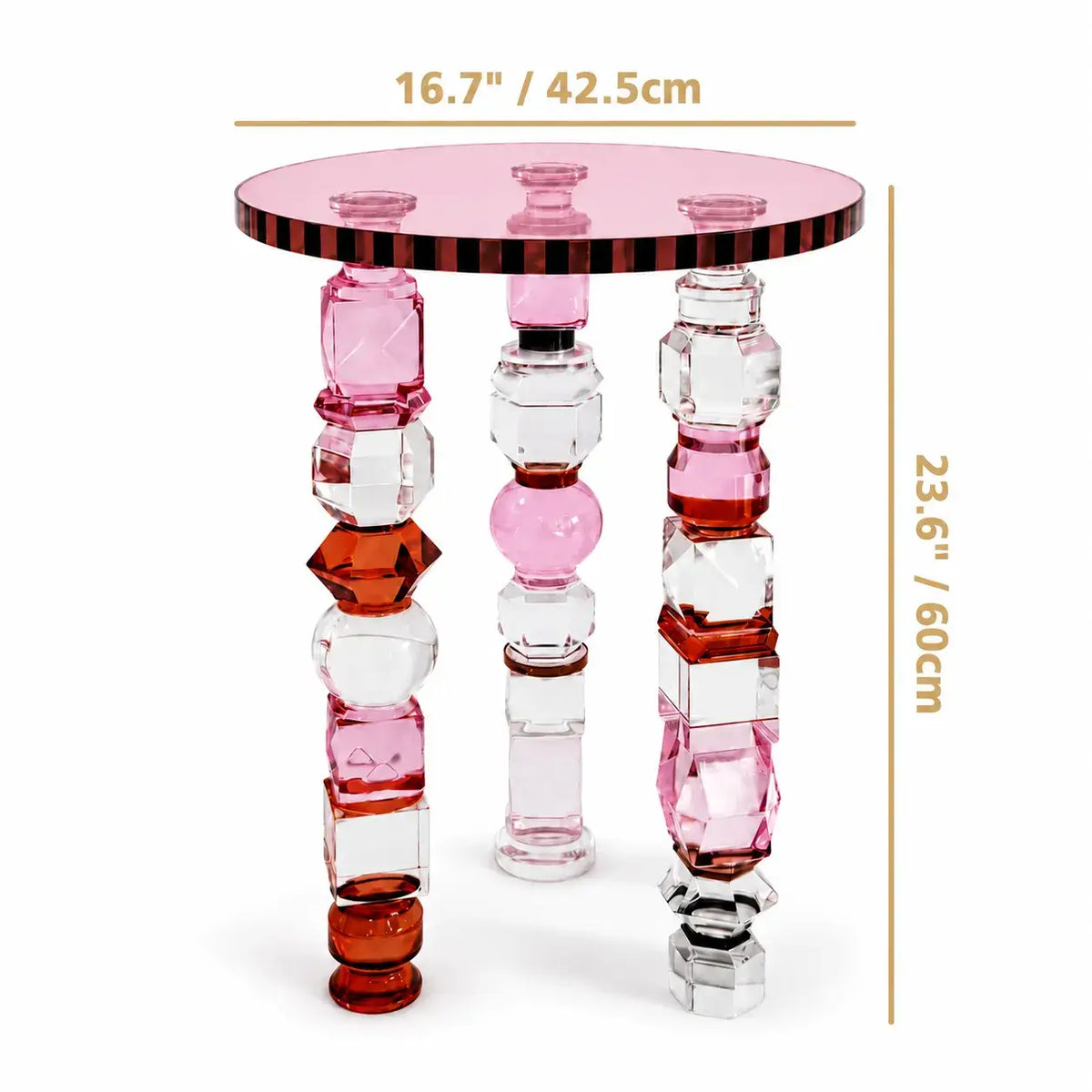 Jewelry-Inspired Acrylic Side Table Series With Amber Tones and Sculptural Legs