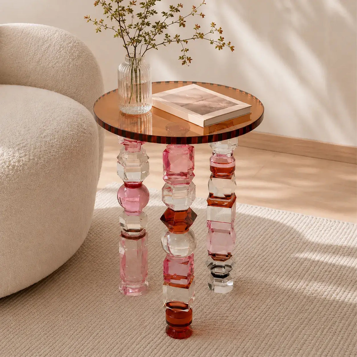 Jewelry-Inspired Acrylic Side Table Series With Amber Tones and Sculptural Legs Main Product Image Main image