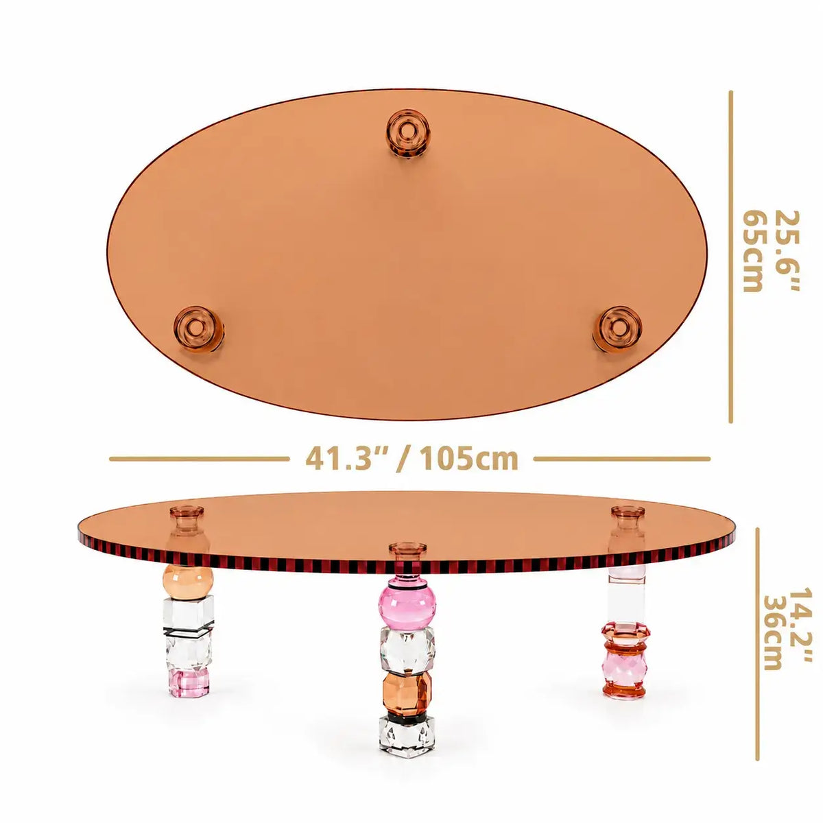 Jewelry-Inspired Acrylic Side Table Series With Amber Tones and Sculptural Legs Dimensions