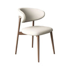 Minimalist khaki dining chair with scratch-resistant leather and solid wood frame