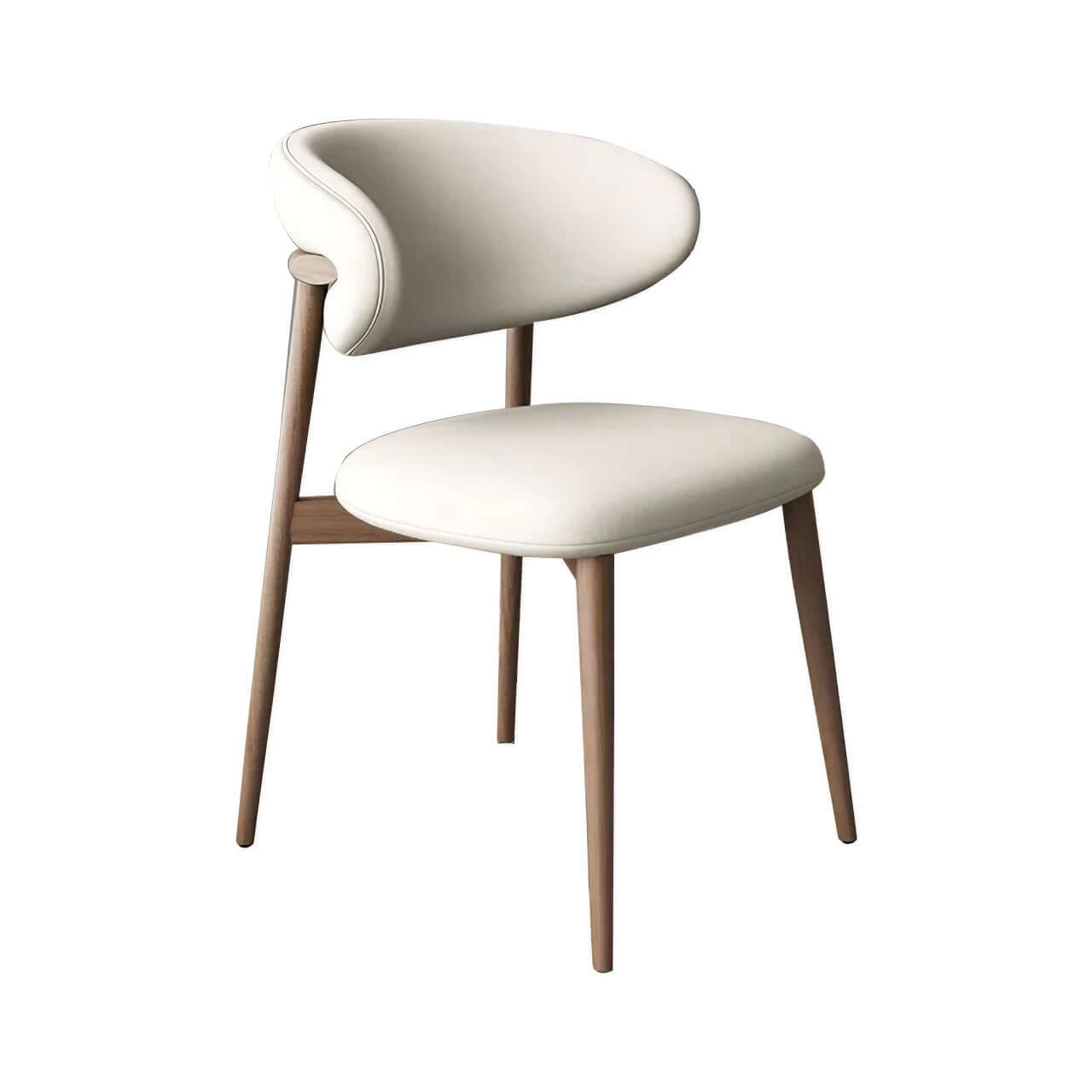 Minimalist khaki dining chair with scratch-resistant leather and solid wood frame