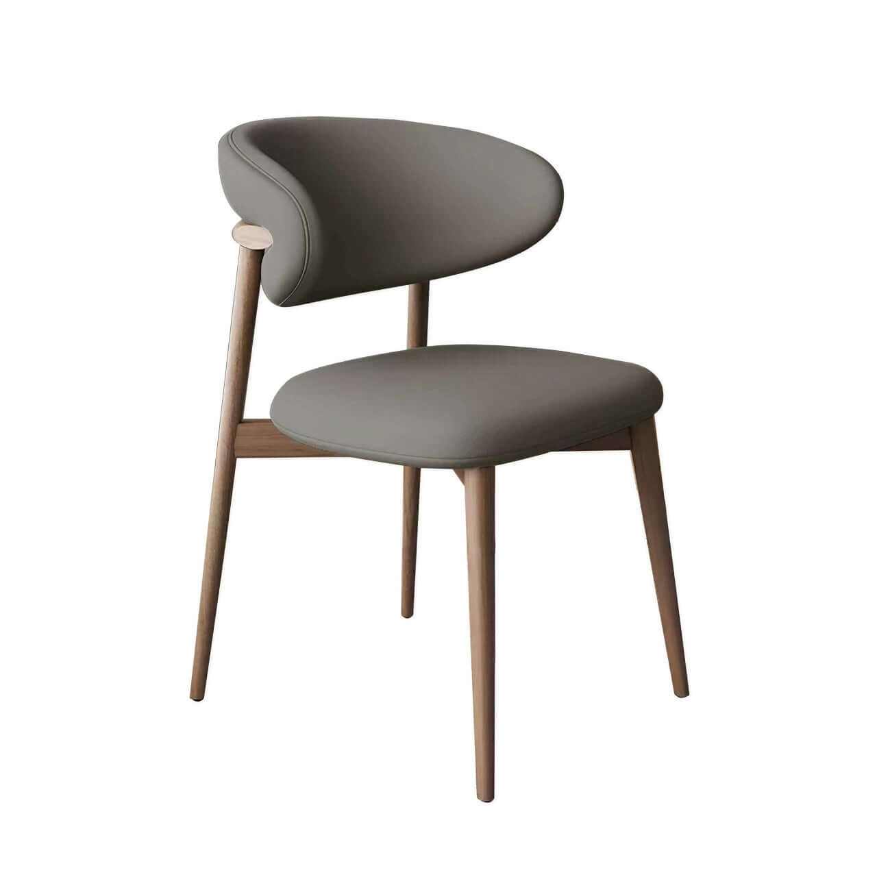 Minimalist khaki dining chair with scratch-resistant leather and solid wood frame