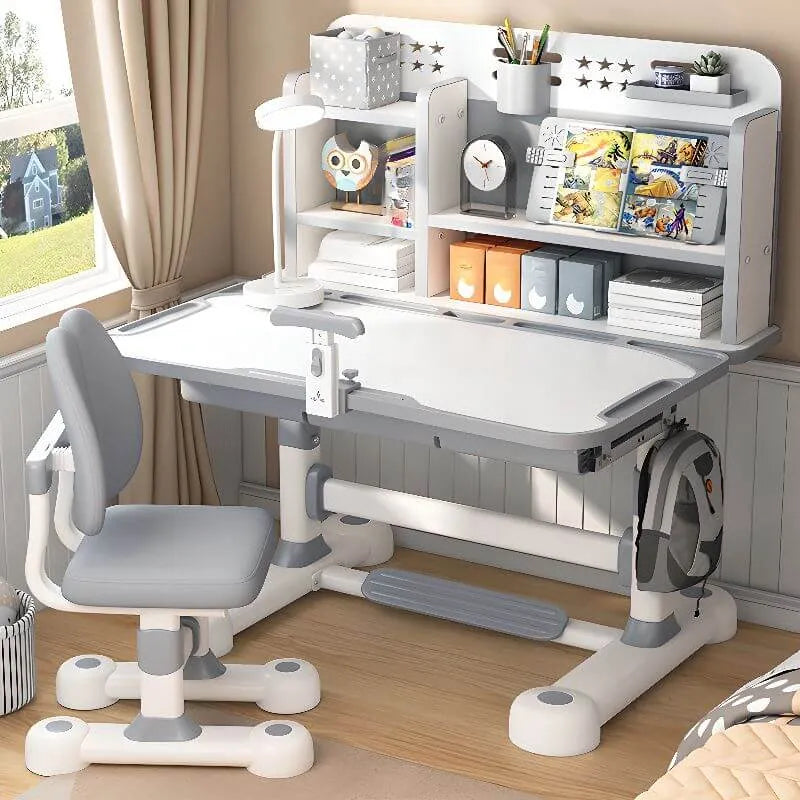 Kids Art Desk with Hutch, Adjustable Height Dual-Sided Top Wood