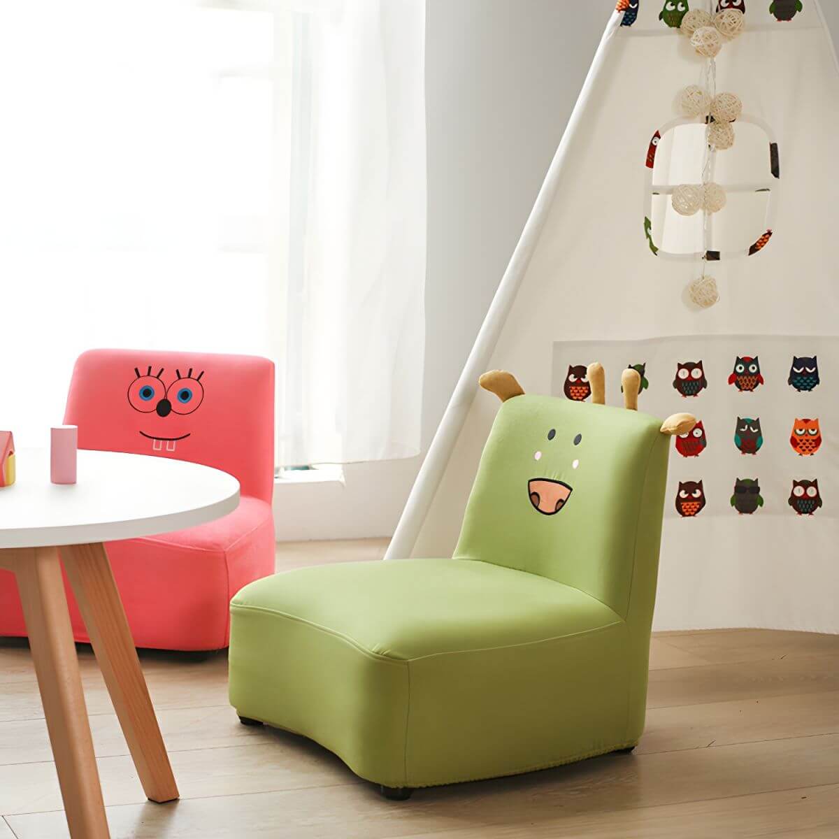 Kids' Cotton Upholstered Animal Club Chair – Low-Profile Playroom Seating