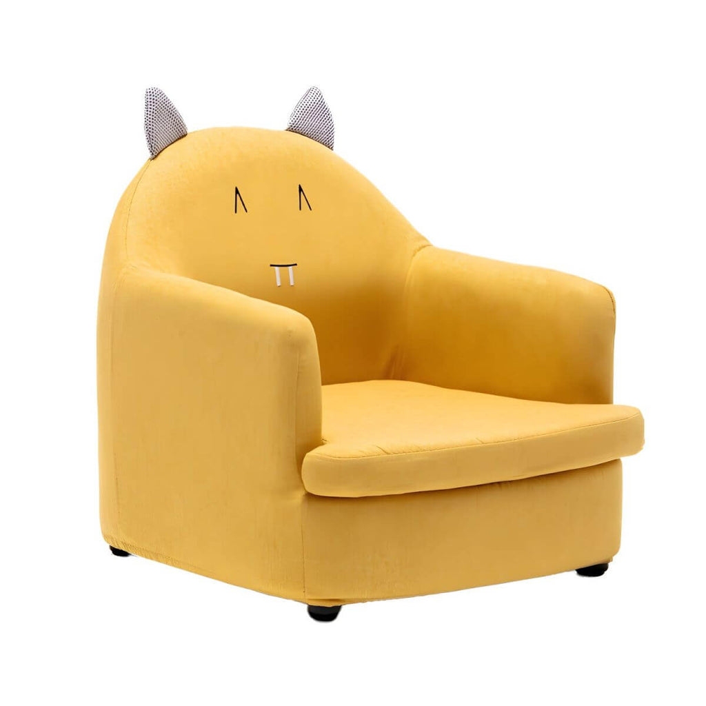 Kids' Cotton Upholstered Animal Club Chair – Low-Profile Playroom Seating