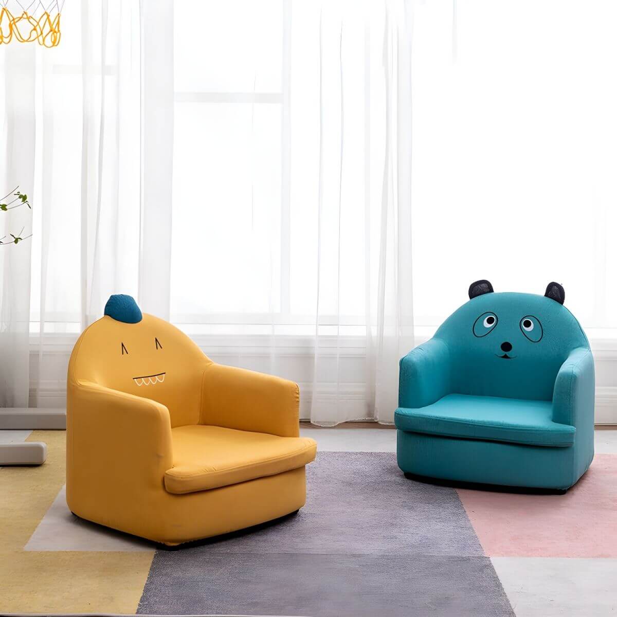 Kids' Cotton Upholstered Animal Club Chair – Low-Profile Playroom Seating