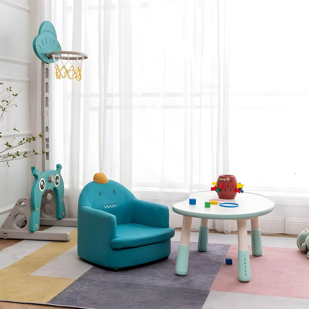 Kids' Cotton Upholstered Animal Club Chair – Low-Profile Playroom Seating