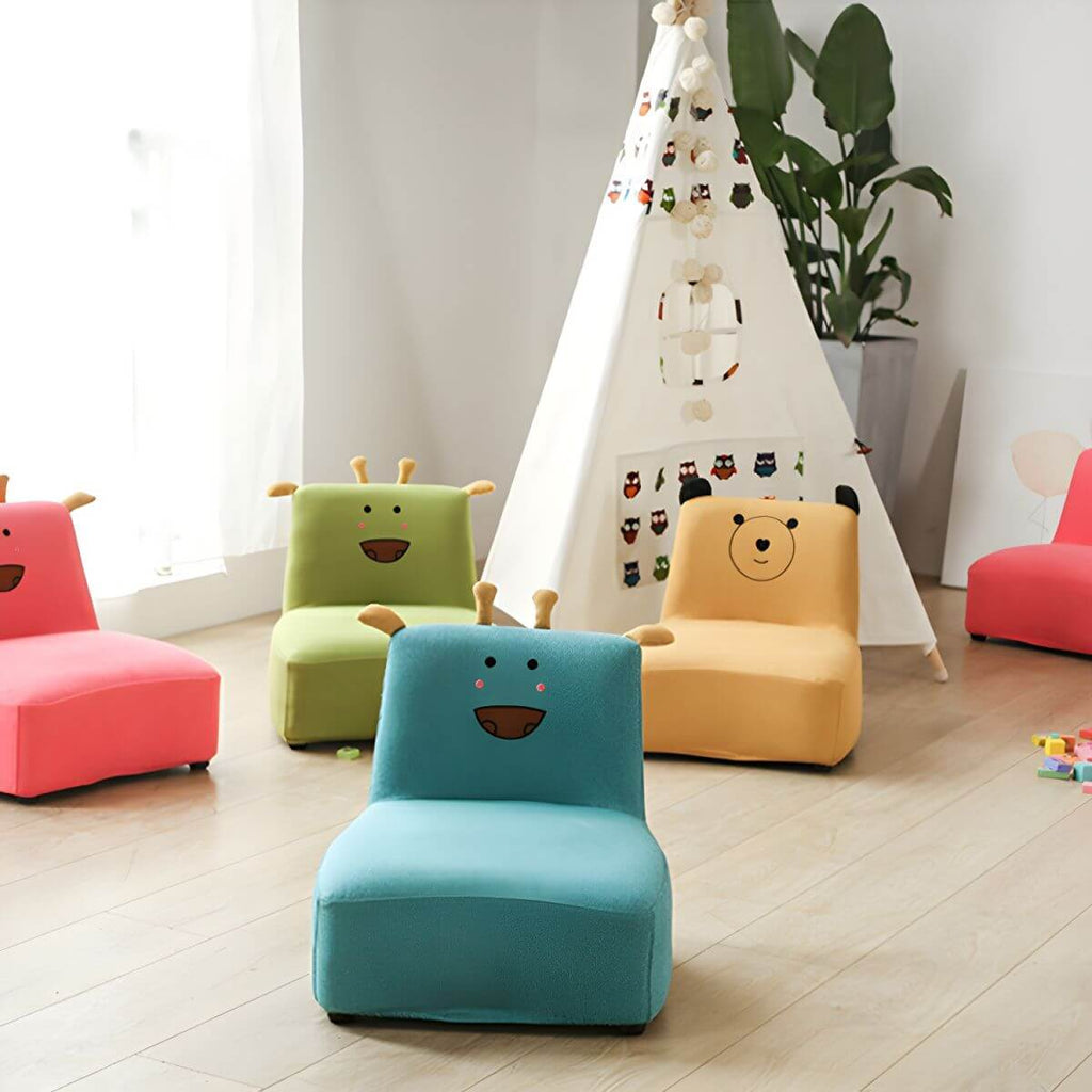 Kids' Cotton Upholstered Animal Club Chair – Low-Profile Playroom Seating
