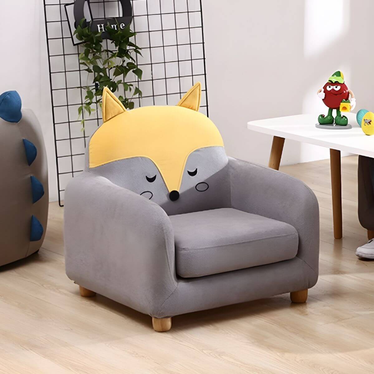 Kids' Cotton Upholstered Animal Club Chair – Low-Profile Playroom Seating