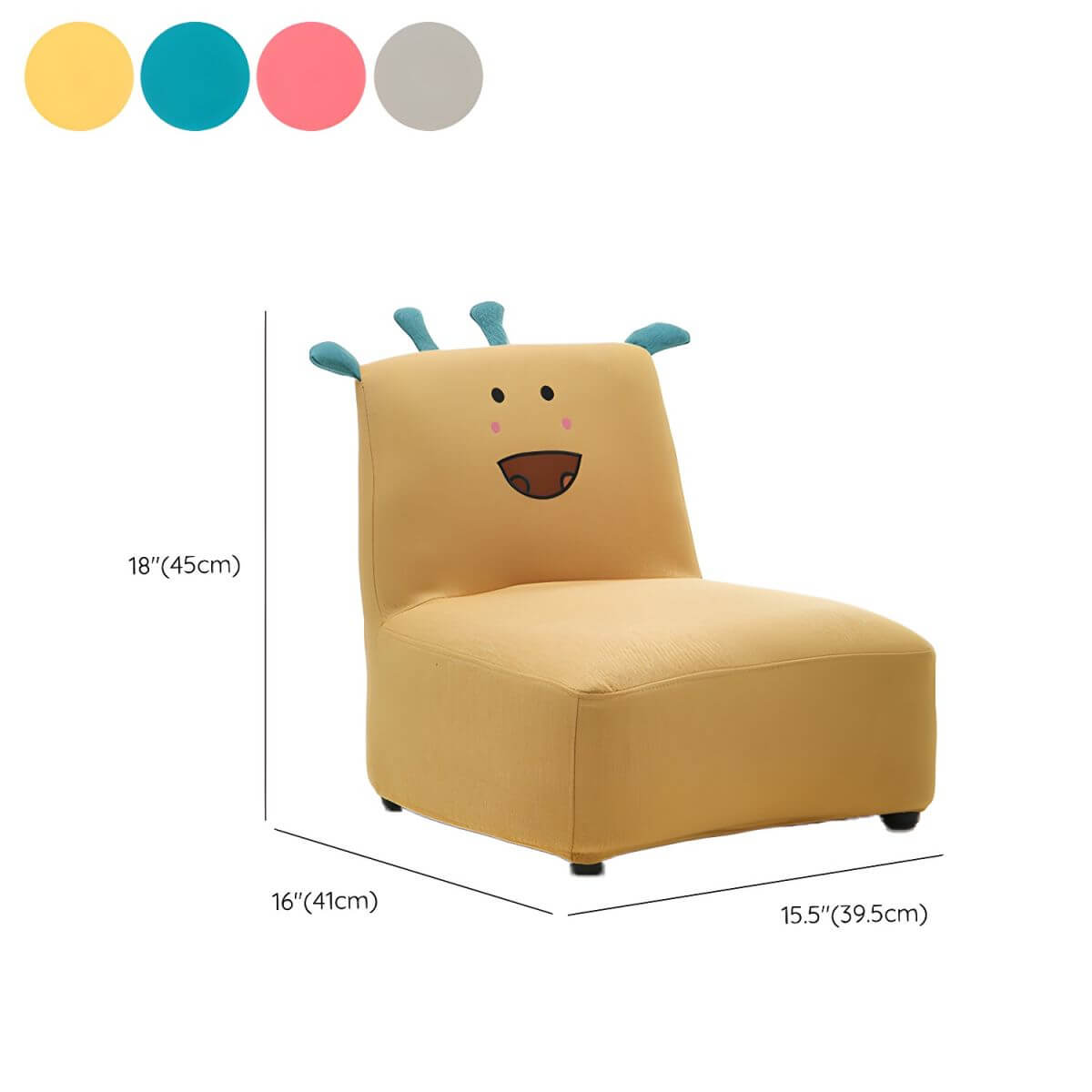 Kids' Cotton Upholstered Animal Club Chair – Low-Profile Playroom Seating Dimensions