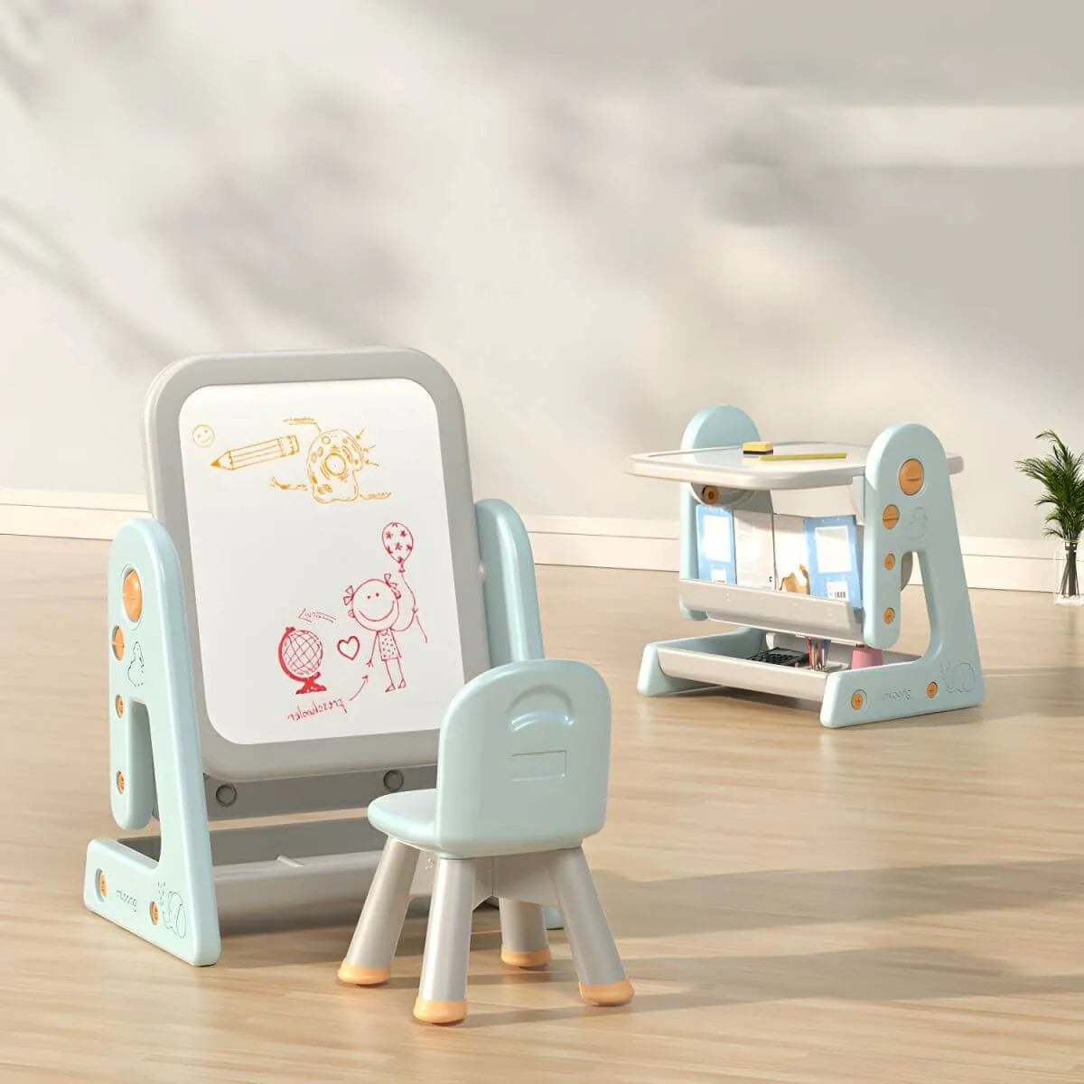 Kids' Foldable Writing Desk with Chair – Plastic, Waterproof & Storage
