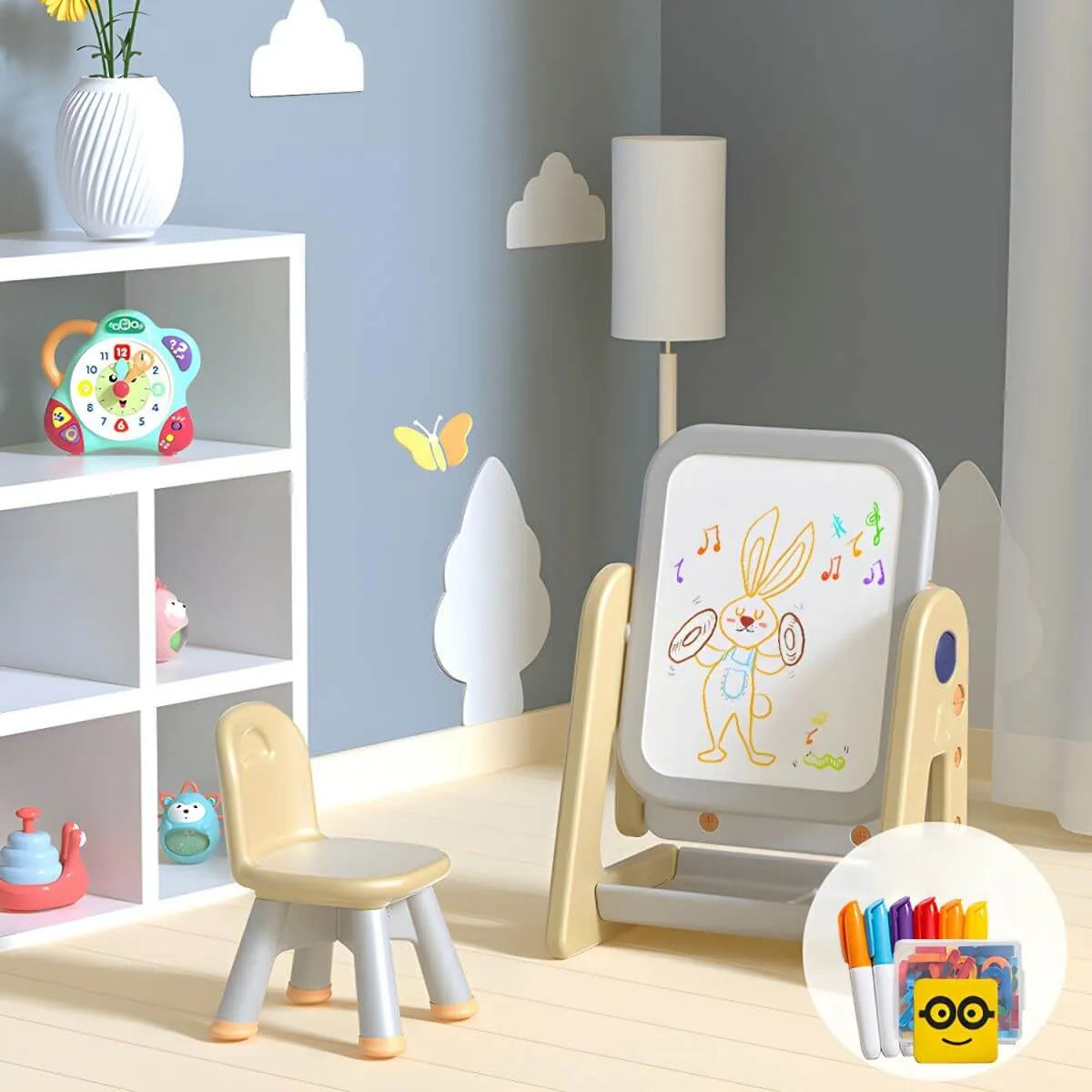Kids' Foldable Writing Desk with Chair – Plastic, Waterproof & Storage
