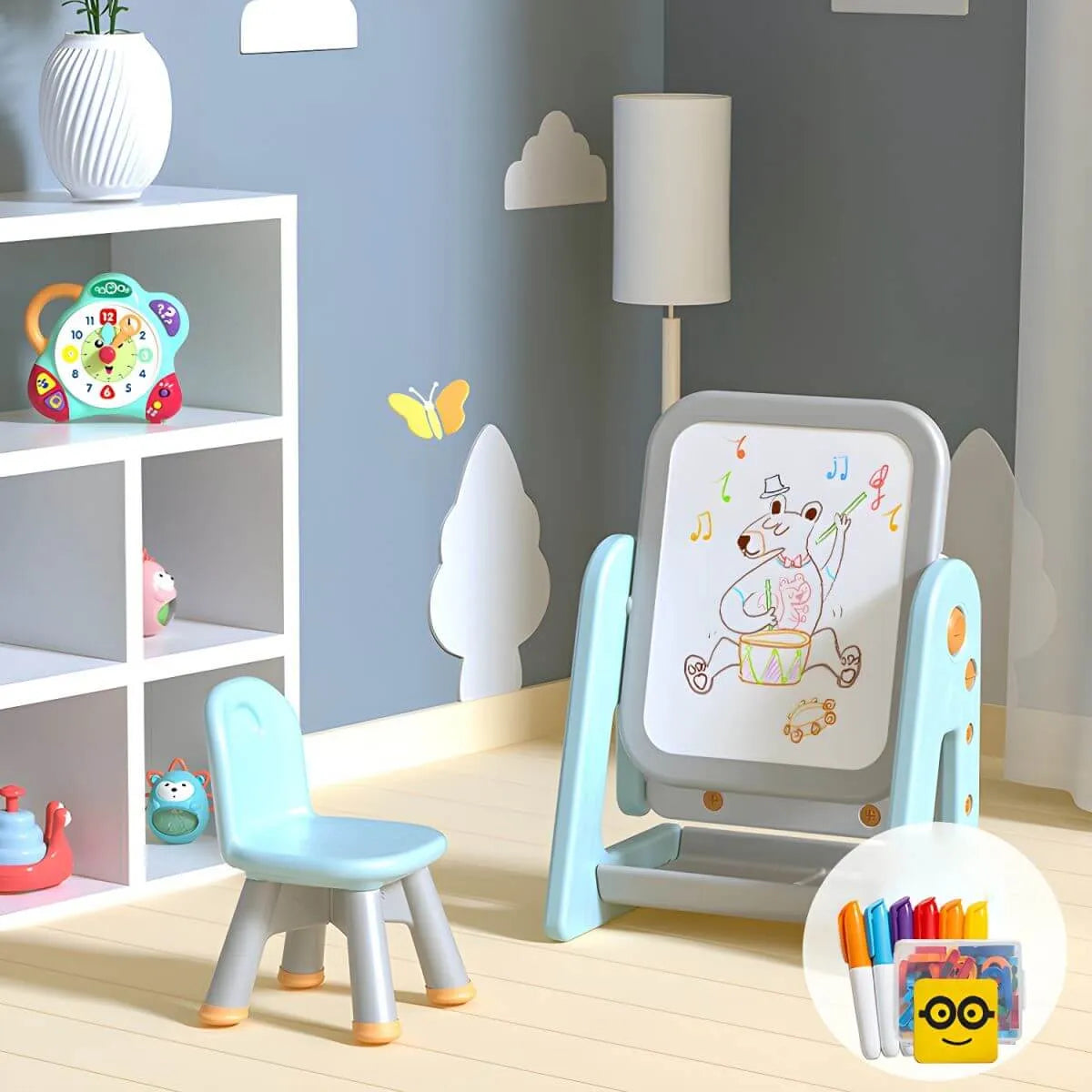 Kids' Foldable Writing Desk with Chair – Plastic, Waterproof & Storage