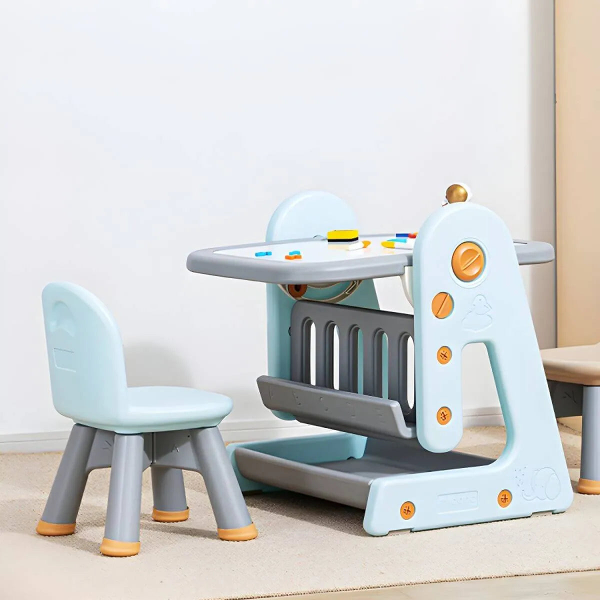 Kids' Foldable Writing Desk with Chair – Plastic, Waterproof & Storage Main Product Image