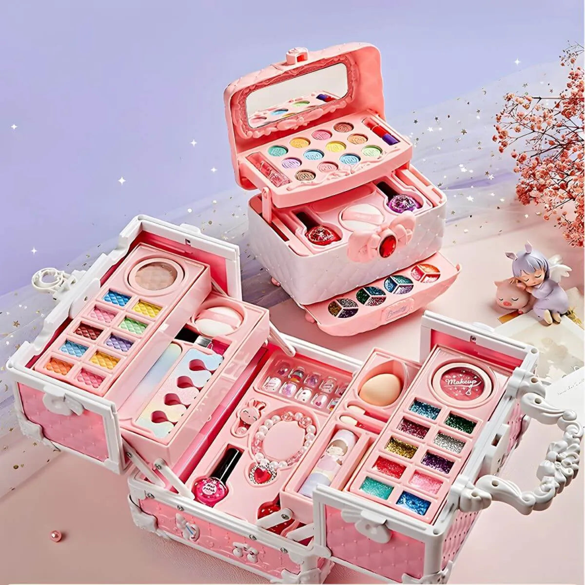 Kids Plastic Vanity Set with Doll, Mirror & Cosmetic Brushes Image secondaire du produit