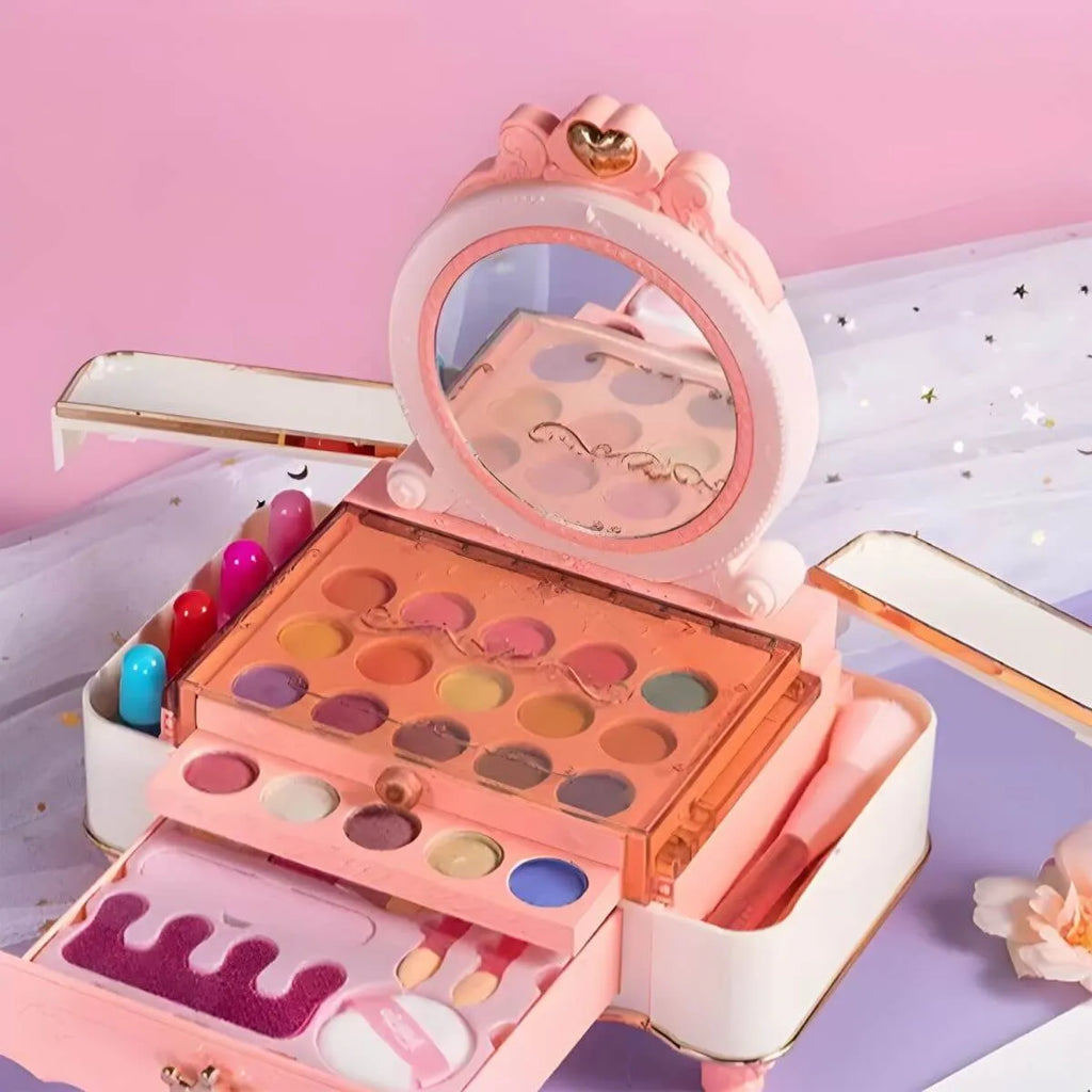 Kids Plastic Vanity Set with Doll, Mirror & Cosmetic Brushes