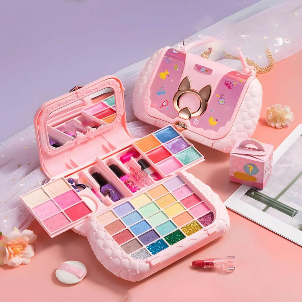 Kids Plastic Vanity Set with Doll, Mirror & Cosmetic Brushes