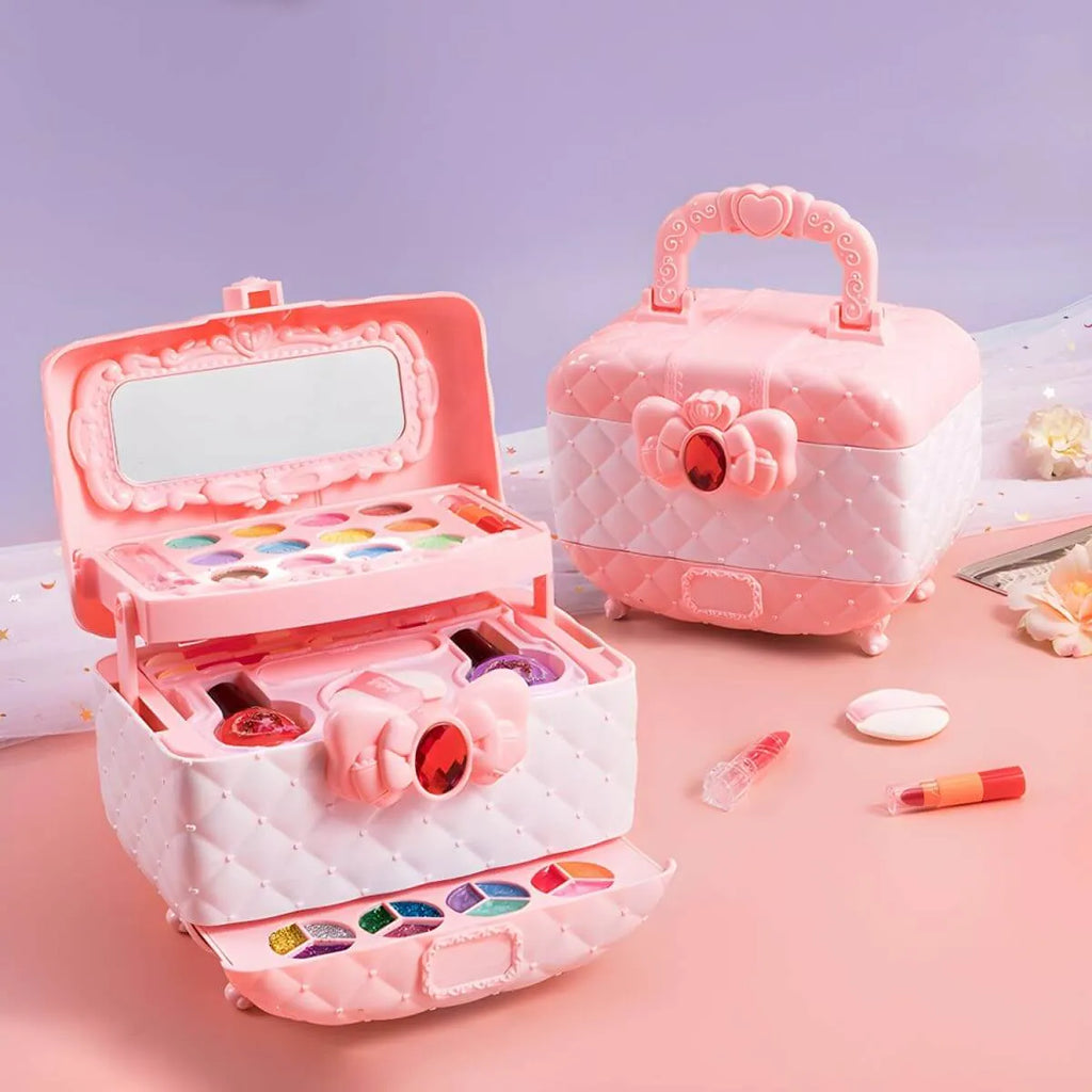 Kids Plastic Vanity Set with Doll, Mirror & Cosmetic Brushes