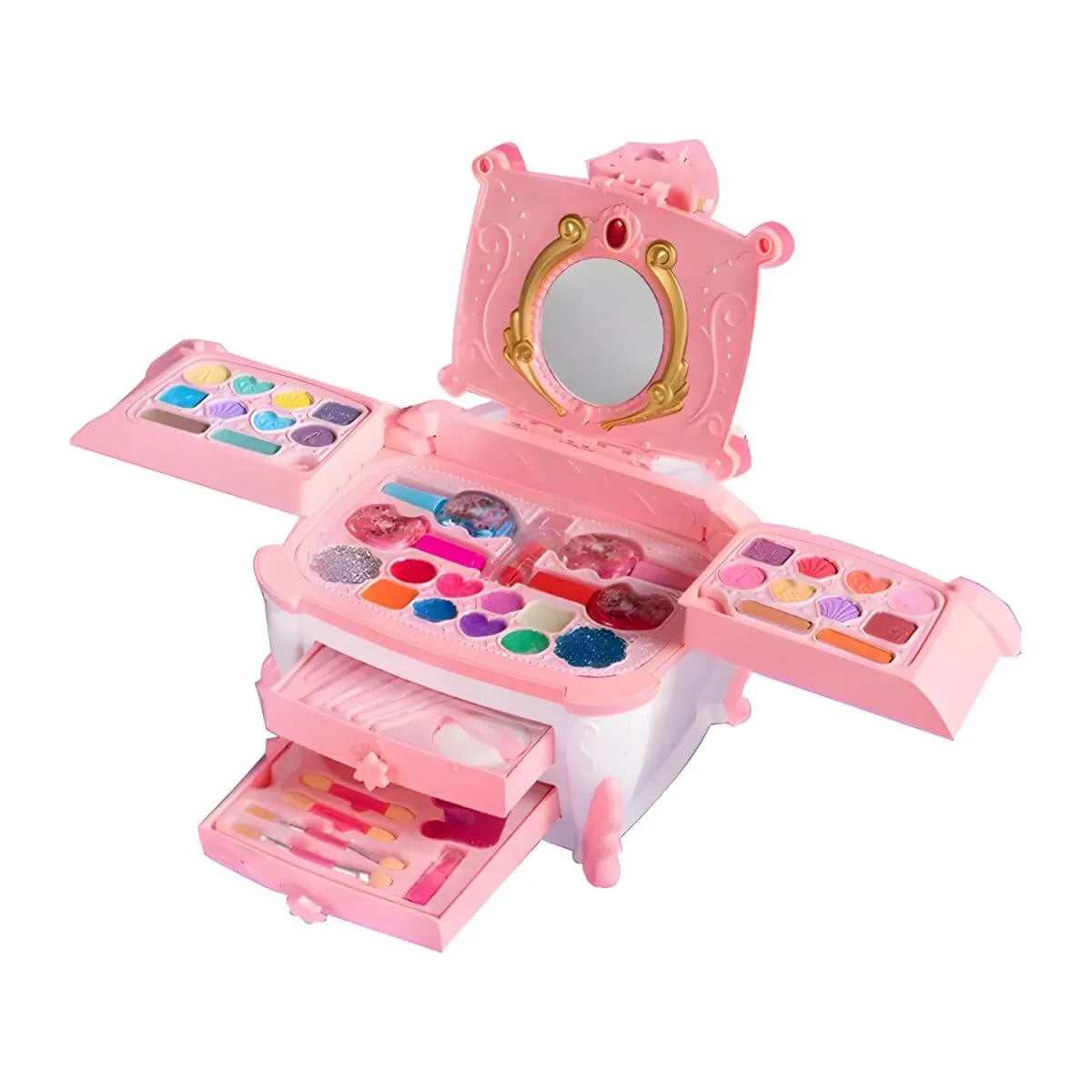 Kids Plastic Vanity Set with Doll, Mirror & Cosmetic Brushes