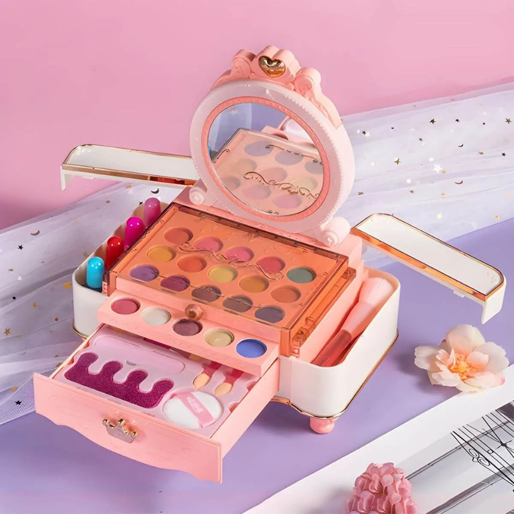 Kids Plastic Vanity Set with Doll, Mirror & Cosmetic Brushes